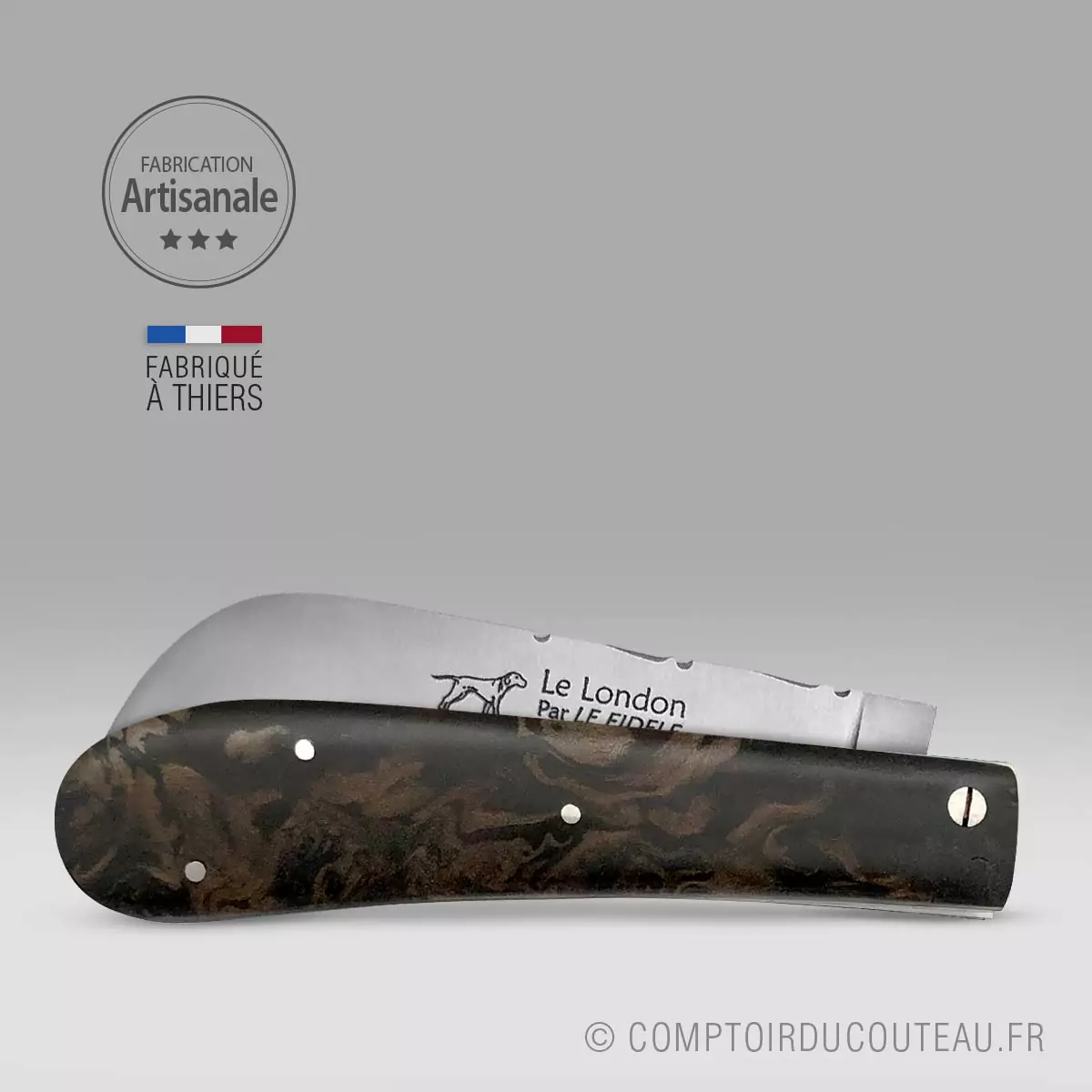 COUTEAU LE LONDON ORIGINAL hetre stabilise guilloché lame et manche