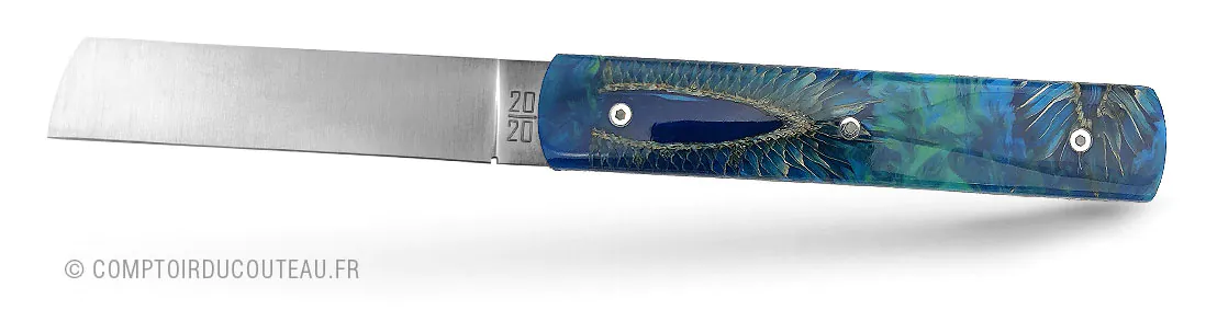 couteau de poche artisanal 20/20 série limite cep de vigne et chardon stabilisé - piece unique