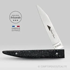 couteau le terril manche en charbon brut charles canon ouvert côté