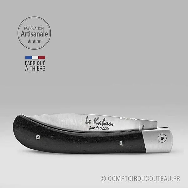 couteau de marin le kaban manche en bois ebene tire bouchon guillochage ressort vue fermée
