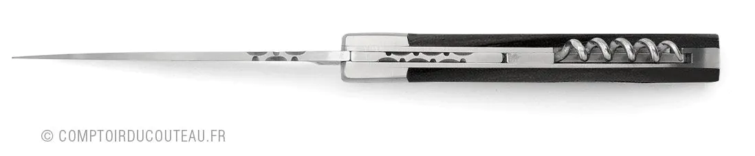couteau breton le kaban manche en bois ebene tire bouchon vue dessus guillochage