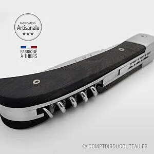 couteau de marin le kaban manche en bois ebene tire bouchon guillochage ressort