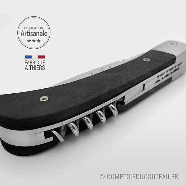 couteau de marin le kaban manche en bois ebene tire bouchon guillochage ressort