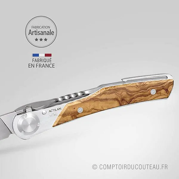 couteau actilam t3 ouvert manche olivier detail