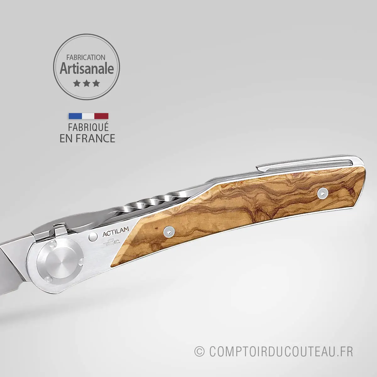 couteau actilam t3 ouvert manche olivier detail