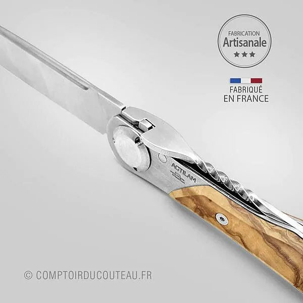couteau actilam t3 ouvert manche olivier detail ressort