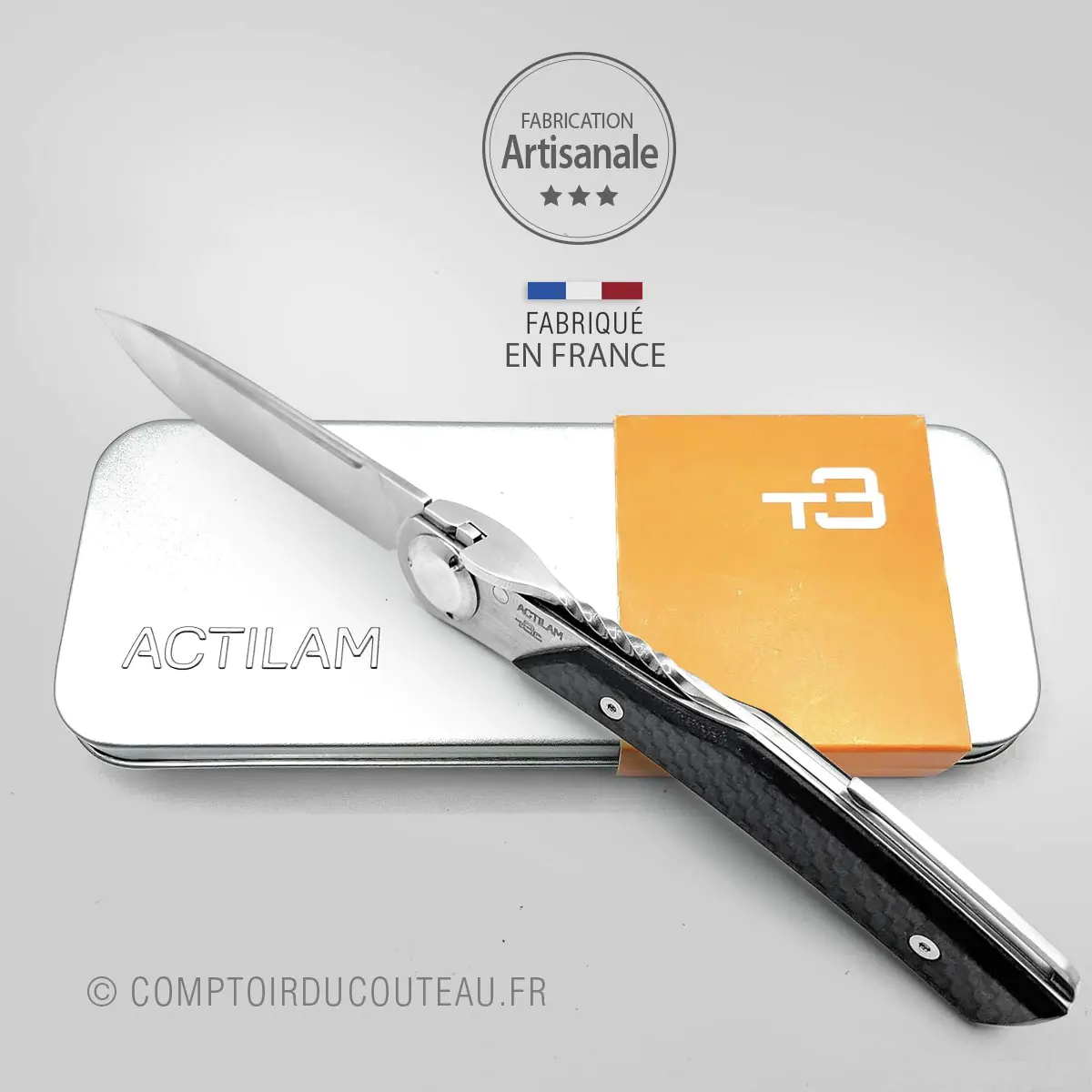 couteau actilam t3 ouvert-fibre de carbone livré dans coffret métal