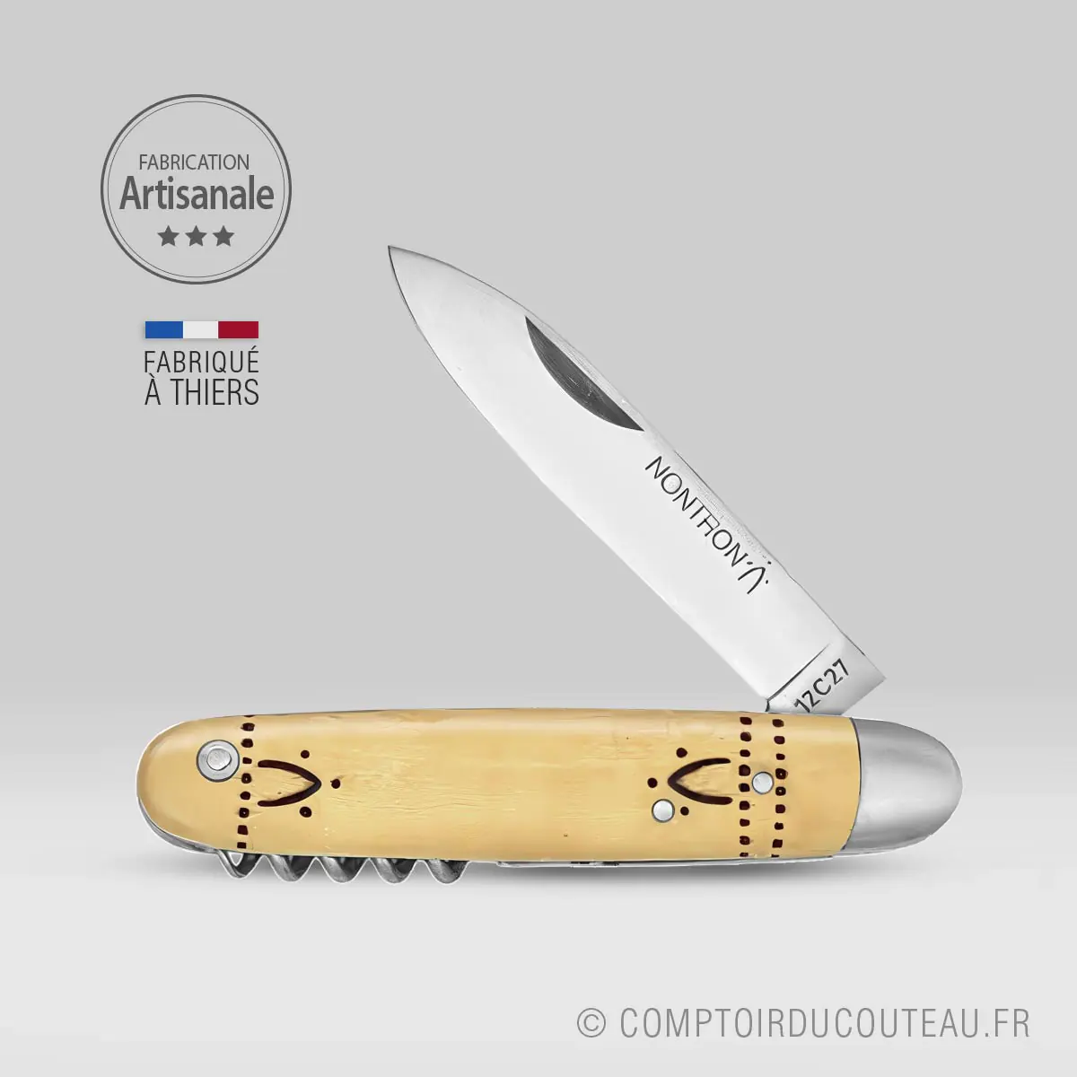 couteau navette Nontron 3 pièces ouvert