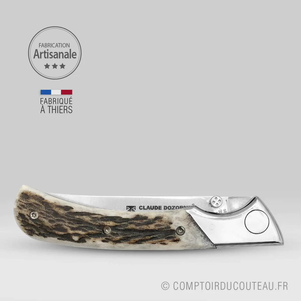 le couteau de chasse manche en bois de cerf par claude dozorme fermé