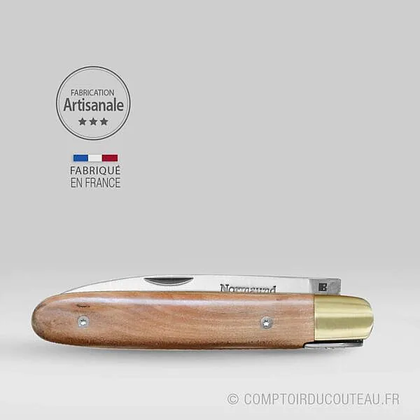 couteau normaund, couteau normand artisanal fermé manche bois de pommier
