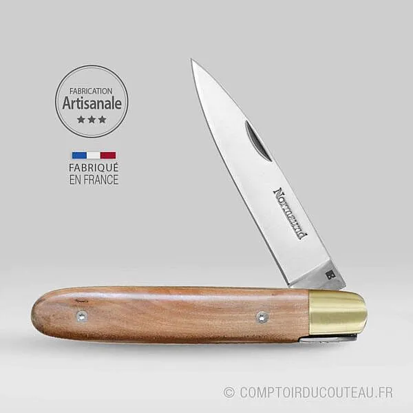 couteau normaund, couteau normand artisanal ouvert manche bois de pommier