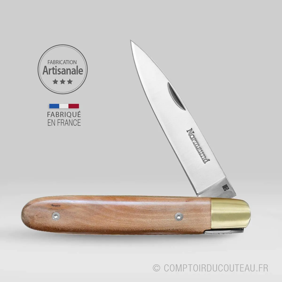 couteau normaund, couteau normand artisanal ouvert manche bois de pommier
