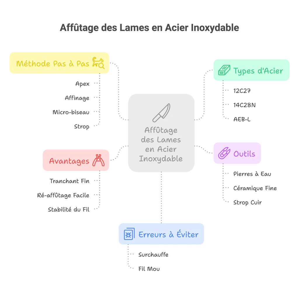 affutage des lames en acier inoxydable