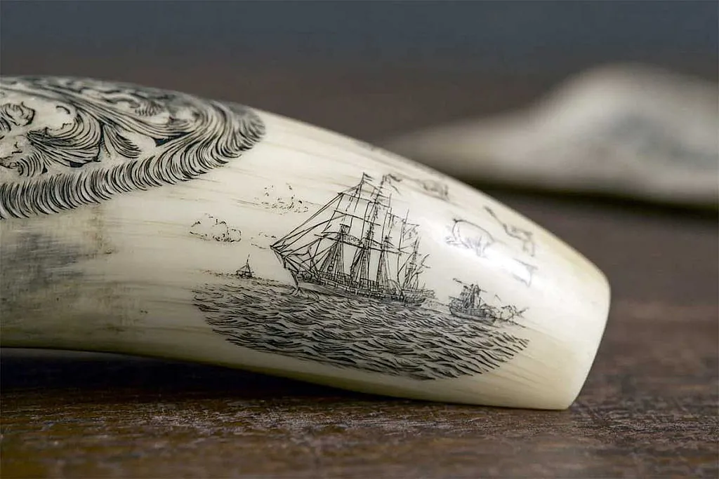scrimshaw sur ivoire de baleine ou de morse coutellerie