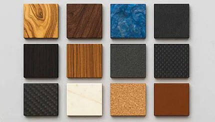 Palette de matériaux pour manches : bois européens et exotiques, composites, os, organiques.
