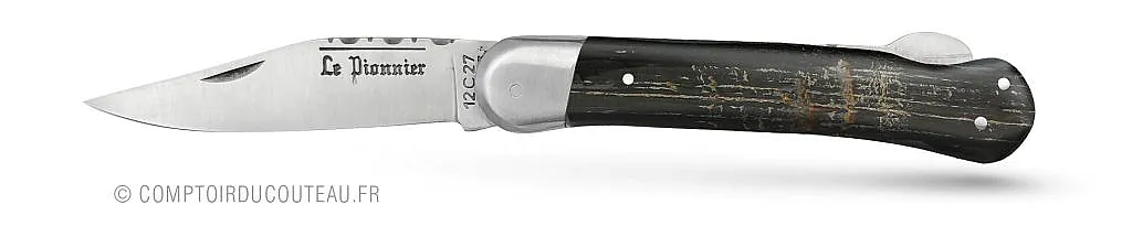 couteau Douris Chastel le Pionnier manche en croûte de buffle vue de profil