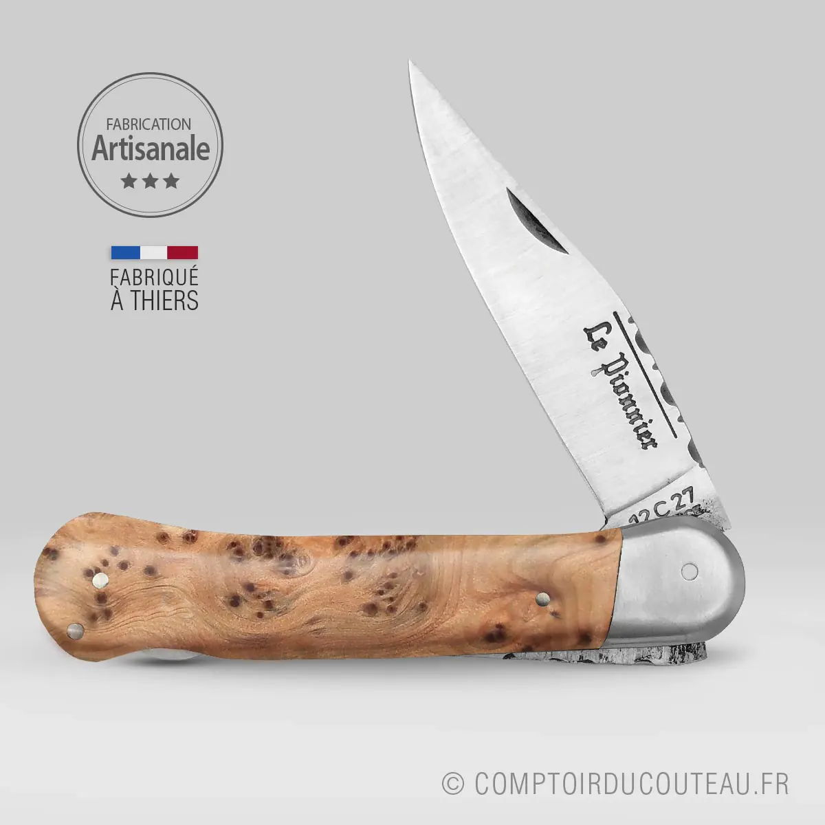 couteau Douris Chastel le Pionnier manche en genévrier ouvert