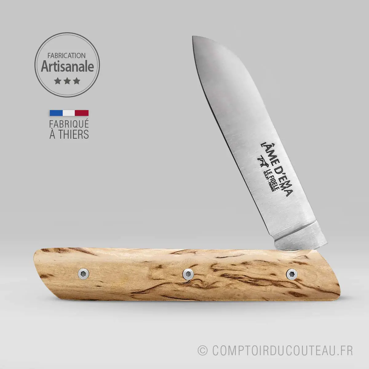 couteau l'âme d'Emma bois de bouleau ouvert
