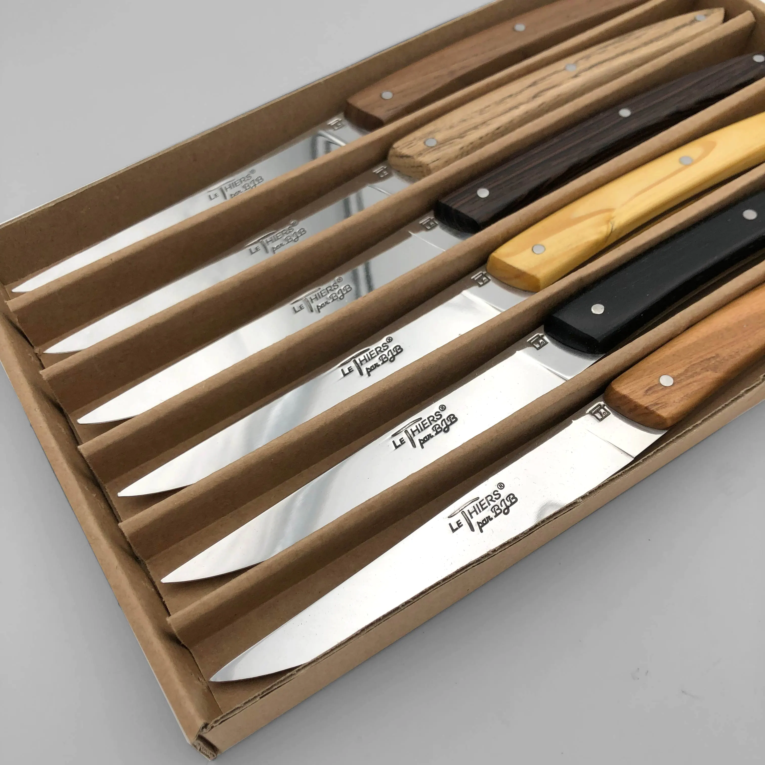 coffret 6 couteaux table Thiers bois assortis, fabrication artisanale