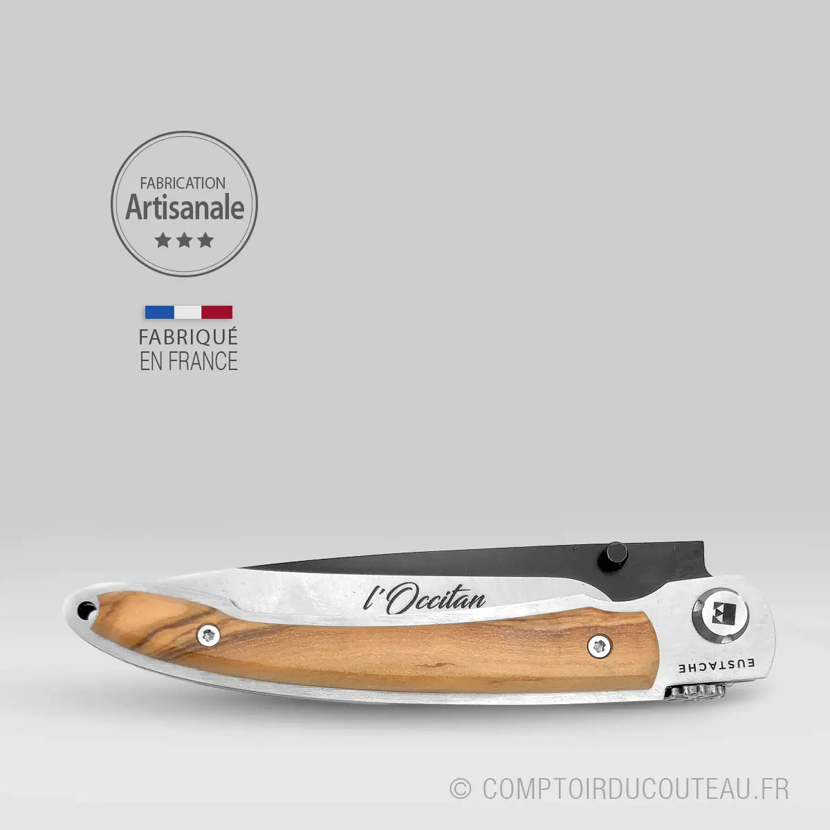 Couteau Occitan Liner – Olivier, Ressort Croix Occitane Forgée – Image 3