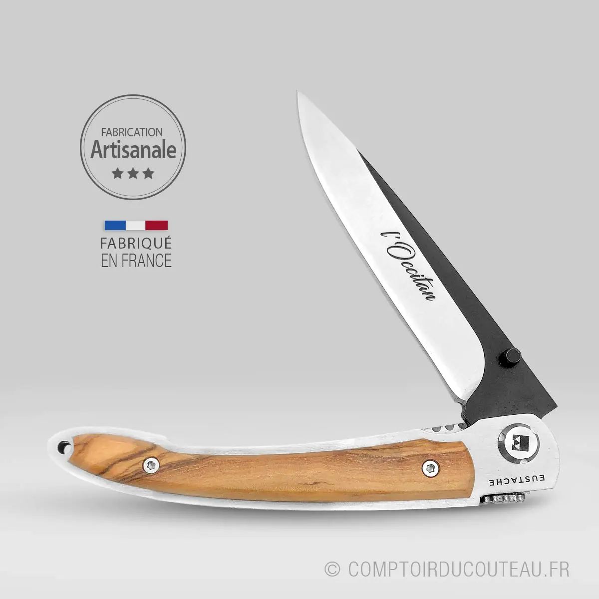 couteau occitan liner olivier ressort forgé croix occitane - ouvert