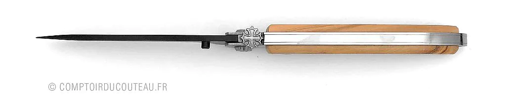 couteau occitan liner olivier ressort forgé croix occitane - vue de dessus
