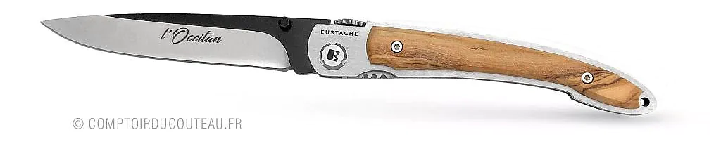 couteau occitan liner olivier ressort forgé croix occitane - vue de profil