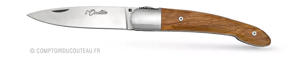 couteau occitan manche olivier croix occitane forgée sur le ressort - vue de profil