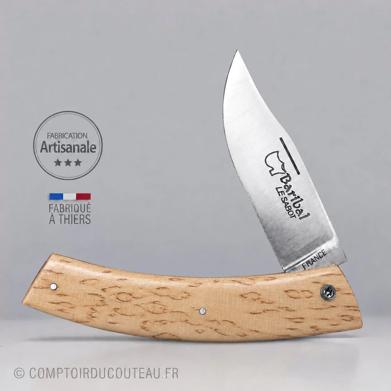 Couteau Baribal Au Sabot plein manche en bouleau, lame ouverte