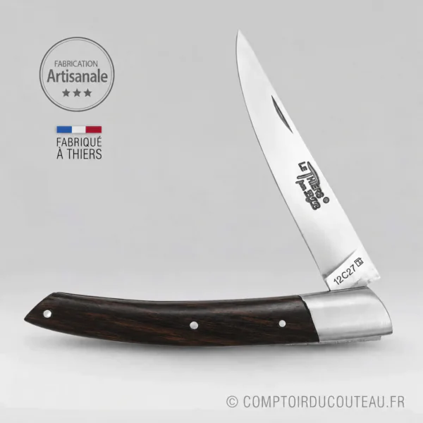 Couteau Le Thiers BJB à manche en ébène de 12 cm, lame mate entrouverte