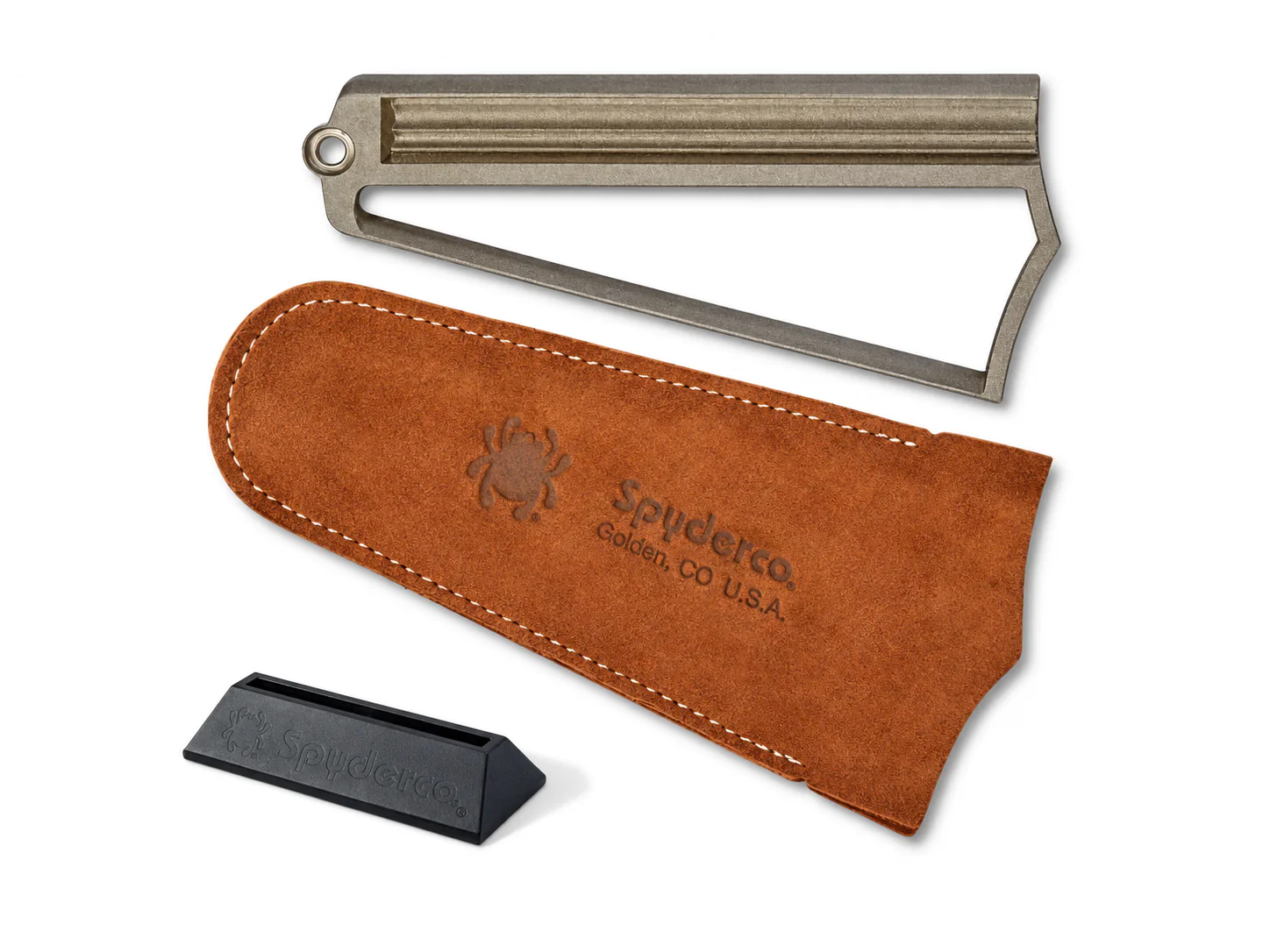 Aiguiseur Spyderco Webfoot 308CBN avec support ABS et étui en daim